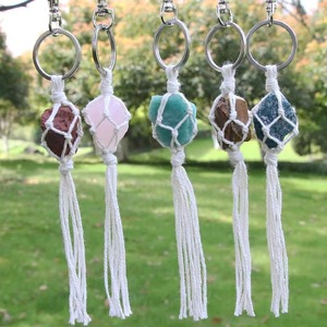 2026 Trendy Amethyst Keychain Pink Quartz Crystal Keychain Lucky Natural Stone Tassel Keychain Charms Bag Key Chain