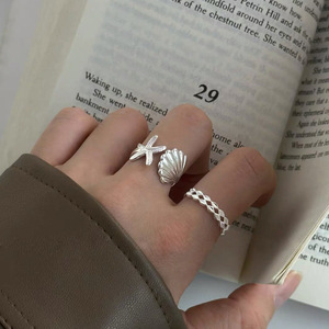 Anillo de Concha de Estrella de Mar en Plata de Ley S925, Diseño Abierto, Joyería para el Dedo Índice de Mujer, Uso Diario - Product Image 3