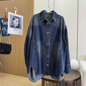 <span class=keywords><strong>Camicia</strong></span> in Denim Lavato <span class=keywords><strong>Oversize</strong></span> Casual Chic da Strada con Bottoni a Maniche Lunghe Vestibilità Ampia per Autunno/Primavera - Product Image 1
