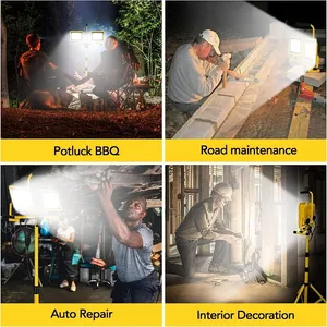 IP65 Waterproof Adjustable Metal Telescopic Twin Head Tripod Stand Work <b>Lights</b> Portable Led Flood <b>Light</b> - Product Image 2