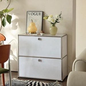 Combinaison modulaire moderne Armoire <span class=keywords><strong>de</strong></span> salon en métal rouge Armoire <span class=keywords><strong>de</strong></span> <span class=keywords><strong>rangement</strong></span> en acier inoxydable à panneau bas avec 2 portes - Product Image 6
