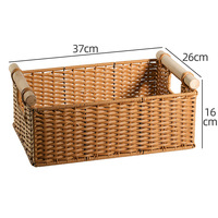 Panier de rangement rectangulaire tissé à la main avec manche en bois massif américain Panier de rangement grande taille en paille tissée pour la maison Style fait main