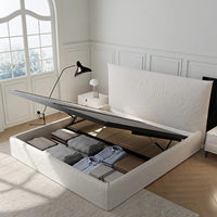 Cadre de lit double en tissu nordique en lin glacé de style moderne Lit de chambre à coucher rembourré amovible, lavable, king ou queen size