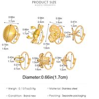 Nouvelle couleur or acier inoxydable petits Mini animaux étoile de mer coquille hirondelle tortue ouvert réglable anneau pour femmes bijoux