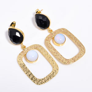 Handmade 14k Gold Plated Brass Gemstone Earrings Manufacturer Brass Gemstone Fashion Jewelry Custom Brass Jewelry Exporter - Product Image 2