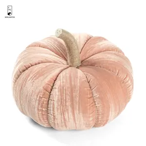 22cm otoño suave Sheeny terciopelo calabaza almohadas decoración de fiesta de Halloween cojines de calabaza lisos con tallo de cuerda manual