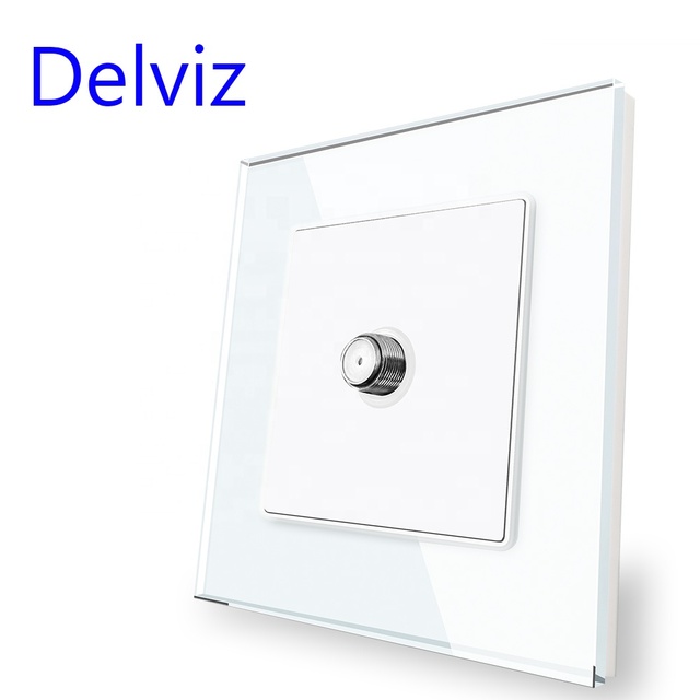 Delviz Satellite Interface Wall Outlet, Size 86mm*86mm White/Black/Gray Tempered Crystal Glass Panel, Universal Satellite Socket