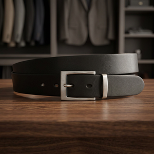 Ceinture pour homme en cuir de vache véritable noir à 100 %, boucle carrée en acier imperméable, style vintage, décontractée, tendance, vente chaude, largeur 38 cm, B S - Product Image 1