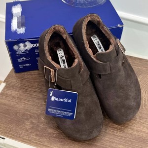 Bottes d'hiver en cuir véritable doublées polaire ; Chaussures à enfiler à semelle épaisse avec embout renforcé et doublure chaude en peluche - Product Image 1
