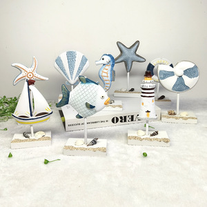 Decoraciones <span class=keywords><strong>de</strong></span> Madera <span class=keywords><strong>de</strong></span> Estilo Mediterráneo, Serie Océano, con Velero, Faro, Concha Marina, Estrella <span class=keywords><strong>de</strong></span> <span class=keywords><strong>Mar</strong></span> y Peces - Product Image 1