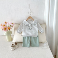 Ensemble deux pièces mignon et tendance pour bébé fille, sweat-shirt à col marin et pantalon large pour enfants, printemps-automne