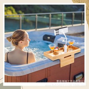 Bandeja de bambú para bañera con portavasos y soporte para teléfono para uso en spa o piscina - Product Image 3
