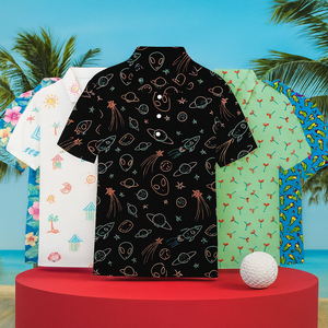 เสื้อโปโลโพลี/สแปนเด็กซ์กอล์ฟยืดได้4ทิศทางดีไซน์แฟชั่นพิมพ์ลายความชุ่มชื้นโลโก้ได้ตามต้องการ - Product Image 1