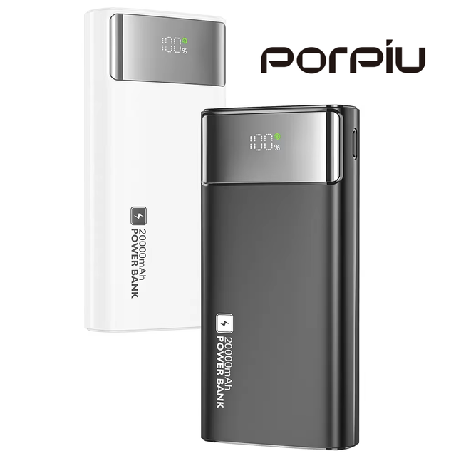 PORPIU Wholesale Portable 20000mAh Power Bank ABS Plastic PD22.5W Fast Charging Built-in Cable Type C Charging Port