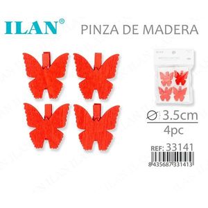 Ilan Mollette in Legno a Forma di Farfalla 3,5cm 4 Pezzi per Fermagli da Abbigliamento - Product Image 1