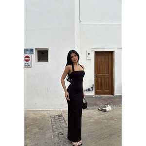 Robe de soirée formelle noire Elroy, longueur ras du sol, coupe droite, ornée de perles, de fleurs et de plumes, tailles XS à XL, pour demoiselles d'honneur et mariée - Product Image 2