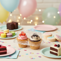 Boîte à clapet en PET jetable de qualité alimentaire pour cupcakes et muffins, 2/1 compartiment, en plastique gaufré pour biscuits