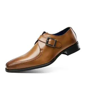 Daily Walking Style Dress Shoes Height Increasing Monk Straps Monk Shoes Slip on Moccasins Men Loafers Rubber PU GENUINE Leather