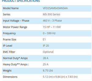 Convertisseur de fréquence triphasé 480V série MS300 VFD25AMS43ANSAA 11KW - Product Image 2