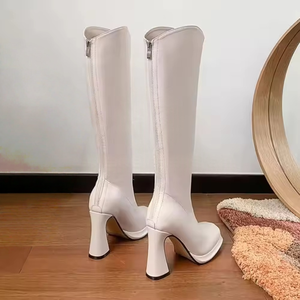 Botas de Moda Retro de Alta Calidad para Mujer, Talla Grande 43, Tacón Grueso, Botas Largas de Cuero con Cierre de Cremallera hasta la Rodilla para Damas - Product Image 4