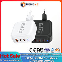 Chargeur mural USB 65W 2C1A PD QC3.0 Gan Super Rapide, prise EU universelle, noir et blanc, pour smartphone, ordinateur portable, tablette, montre connectée