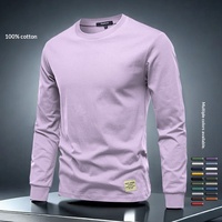 2025 Huidvriendelijk puur katoenen geribbeld effen longsleeve T-shirt casual top hoogwaardige mode heren kleding zacht