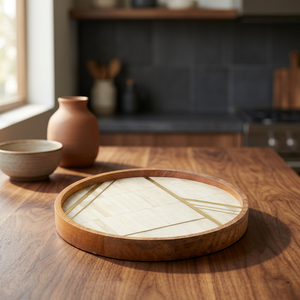Handmade Eco Friendly Bone Inlay Wooden <b>Round</b> <b>Serving</b> <b>Tray</b> for Hotel Restaurant Catering Food Display Snacks Cakes Sweets - Product Image 3
