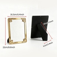 Miroir de courtoisie carré baroque vintage pliable, doré électrolytique, pour table ou bureau