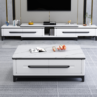 Meuble TV moderne en pierre avec rangement ouvert et 3 tiroirs, ensemble table TV en marbre bjflamingo meuble TV Rock Tea Table