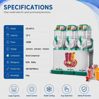 Machine à slush et smoothies professionnelle, 3 réservoirs, 12 L, machine à boissons glacées avec écran LED, nettoyage à une touche, 1200 W, acier inoxydable 304
