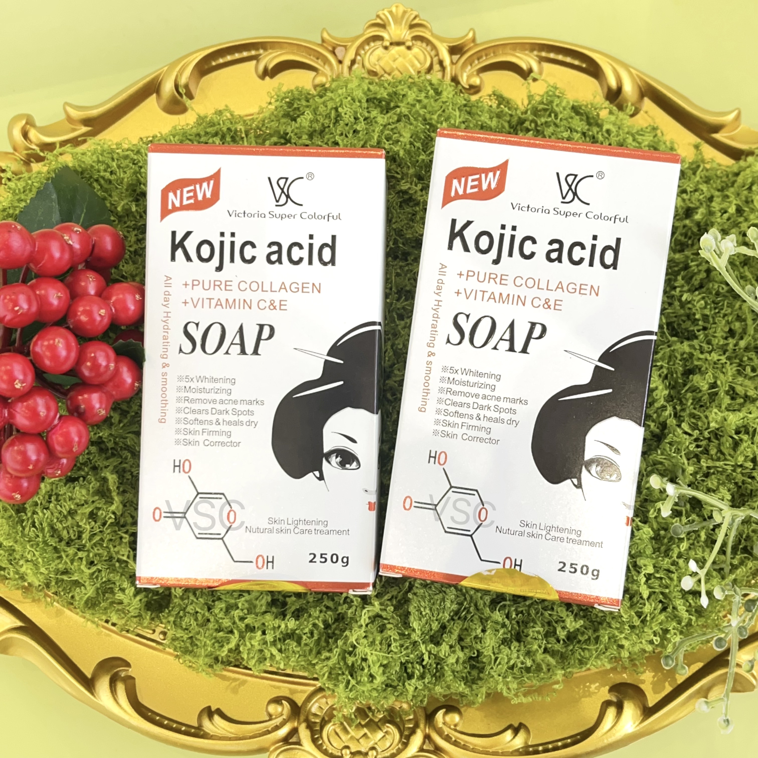 250g Handmade Organic Kojic Acid Soap Solid Whitening Skin Lightening Bar  for Face Clean & Body Wash