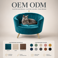 Canapé-lit pour animaux de compagnie en forme de coquille, capitonné en peluche composite avec pieds en bois massif, idéal pour petits appartements
