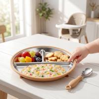 Assiettes pour bébé en acier inoxydable de qualité alimentaire, sans BPA, écologiques, avec ventouse en silicone, compatibles lave-vaisselle et anti-fuite