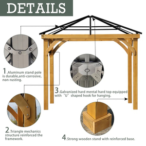 Pérgola <span class=keywords><strong>de</strong></span> Jardín con Techo Rígido <span class=keywords><strong>de</strong></span> Policarbonato Recubierto Ecológico y Poste <span class=keywords><strong>de</strong></span> Aluminio <span class=keywords><strong>para</strong></span> Exteriores - Product Image 5