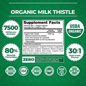 Extrait naturel de chardon-marie à 80 % de silymarine, 7500 mg, capsules végétaliennes pour la détoxification du foie, extrait biologique de chardon-marie - Product Image 2