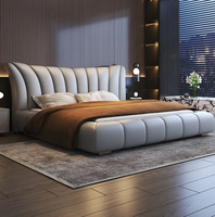 Lit double en bois massif de luxe léger en cuir véritable Lit très grand format en cuir Dossier rembourré Ensemble de meubles de chambre à coucher rembourrés au design moderne