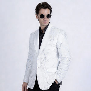 Abito <span class=keywords><strong>da</strong></span> uomo lussuoso con paillettes lucide e design floreale, vestibilità slim, blazer <span class=keywords><strong>da</strong></span> uomo per occasioni formali e casual. - Product Image 2