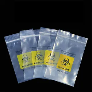 Kustom plastik medis merekat sendiri Lab autoklaf spesimen Biohazard transportasi tas dengan kantong grosir
