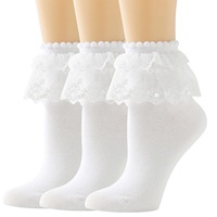 Chaussettes à lacets à volants pour femmes Chaussettes en dentelle perlée