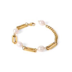 Fashion Baroque <b>Pearl</b> Stainless Steel Gilded <b>Bracelet</b> with Adjustable Geometric Shapes for Women - Product Image 1
