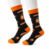 Chaussettes d'Halloween en coton peigné de qualité supérieure - Chaussettes festives originales respirantes et durables - Motifs colorés de chauves-souris et d'araignées