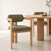 Chaises de salle à manger de style italien, modernes du milieu du siècle, avec accoudoirs en bois d'hévéa massif et revêtement en tissu – Luxe léger, sur mesure pour la maison et le salon de thé
