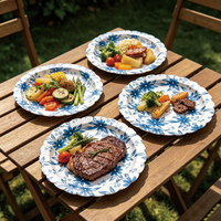 Assiettes en papier bleues et blanches à motifs floraux, jetables, festonnées, style vintage, pour dîner, 7, 8, 9 pouces, pour décoration de baby shower et de fête du thé