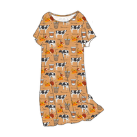 Robe à manches courtes personnalisée imprimée rose Vêtements de détente Pyjamas Robes de nuit Chemise de nuit