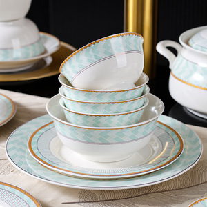 ชุดอาหารค่ำเซรามิกขอบทองสไตล์ยุโรป 81 ชิ้น ดีไซน์หรูหรา ประกอบด้วยชาม จาน และถ้วย สำหรับใช้ในบ้าน - Product Image 2
