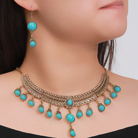 Costume de mode indien gland Turquoise mariée pierre collier ras du cou trois couleurs ensemble de bijoux accessoires pour filles en gros