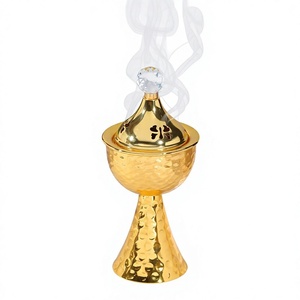 Quemador de Incienso de Latón Dorado con Textura Martillada, Difusor de Aromaterapia Religioso Hecho a Mano Estilo Tibetano - Product Image 1