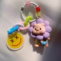 Gantungan Kunci Tas Ransel Super Lucu Sederhana, Gantungan Kunci Mobil Kartun Cantik Bahan PVC Bentuk Bunga Matahari Babi, Laris Manis