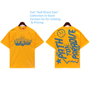 T-shirt graphique Premium Hell Street Star pour hommes, style streetwear rétro européen et américain, en coton, imprimé étoile vintage - Product Image 1