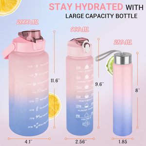 Portable Sports Gradient Color <b>Drinking</b> Water Bottle 3pcs/Set Motivational Water Bottles Set 3 in 1 2000ML 900ML 280ML - Product Image 2